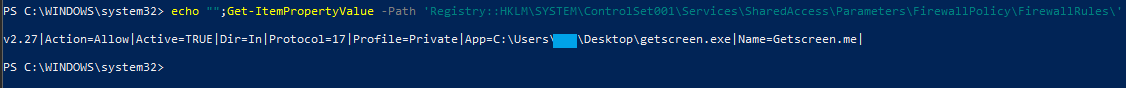 Windows Firewall policy rule created for GetScreen UDP traffic