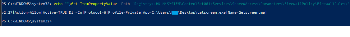 Windows Firewall policy rule created for GetScreen TCP traffic