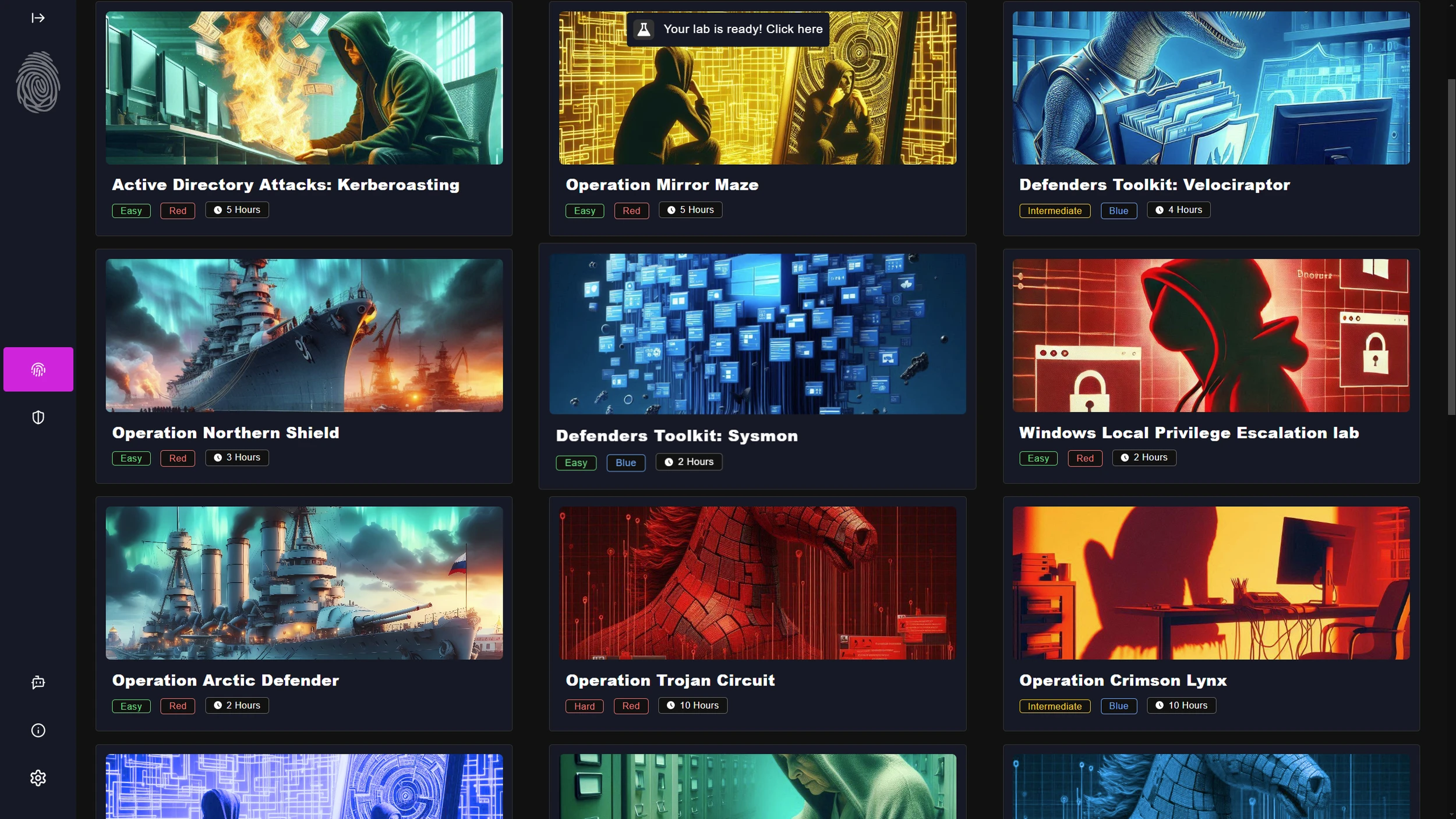 SagaLabs cyber range catalog with hands-on defensive and offensive security labs