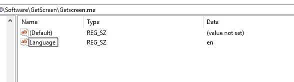 Windows Registry entries created by GetScreen