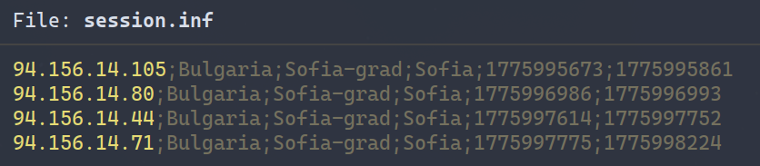 GetScreen GUI log showing an active remote control session